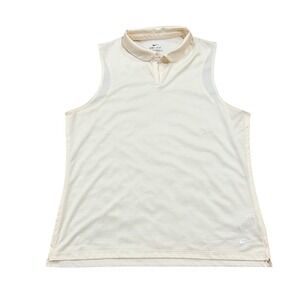 Nike Dri Fit Sleeveless Polo Shirt Women's XL Beige White Standard Fit Golf Top
